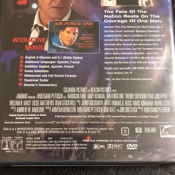 Air Force One, Harrison Ford (DVD, 1998) Brand New, Factory Sealed - Picture 7 of 7